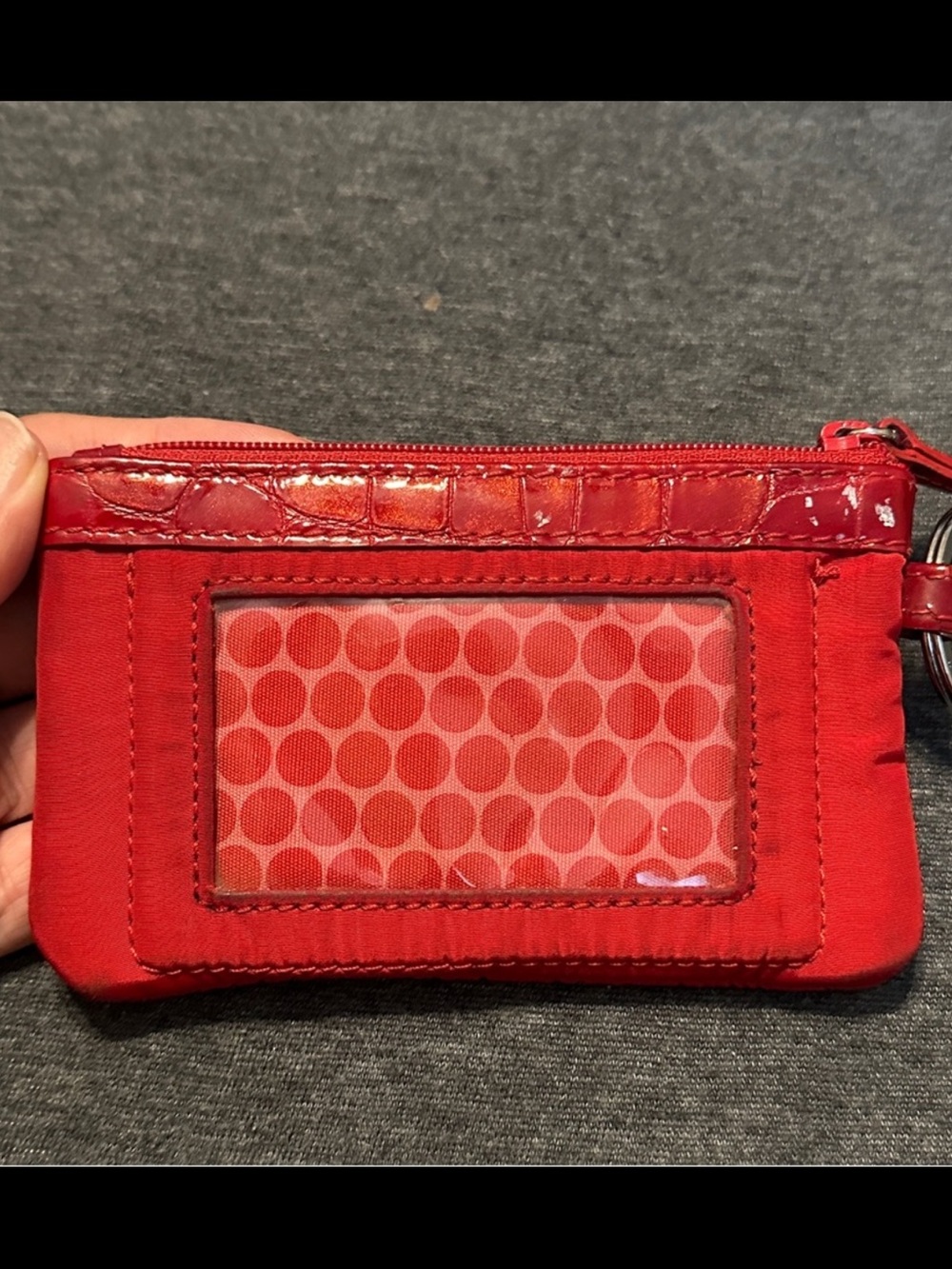 Brighton Coin Purse & DL Holder w Silver Metal Accents and Clasp, Red w Design - Picture 4 of 5